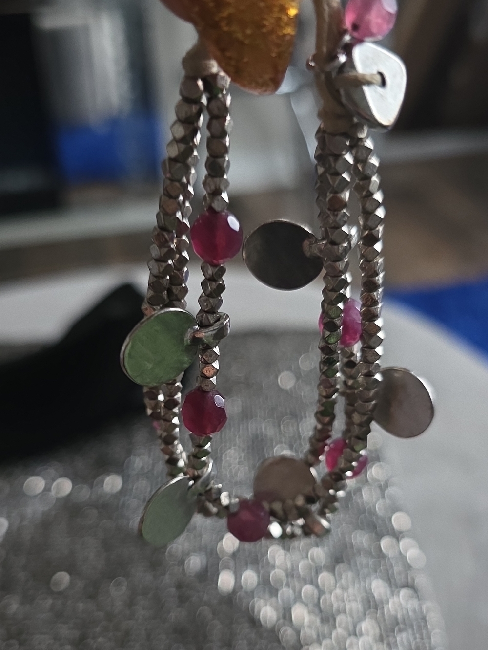Vintage Pink Beaded Silver-Tone Multi-Strand Bracelet